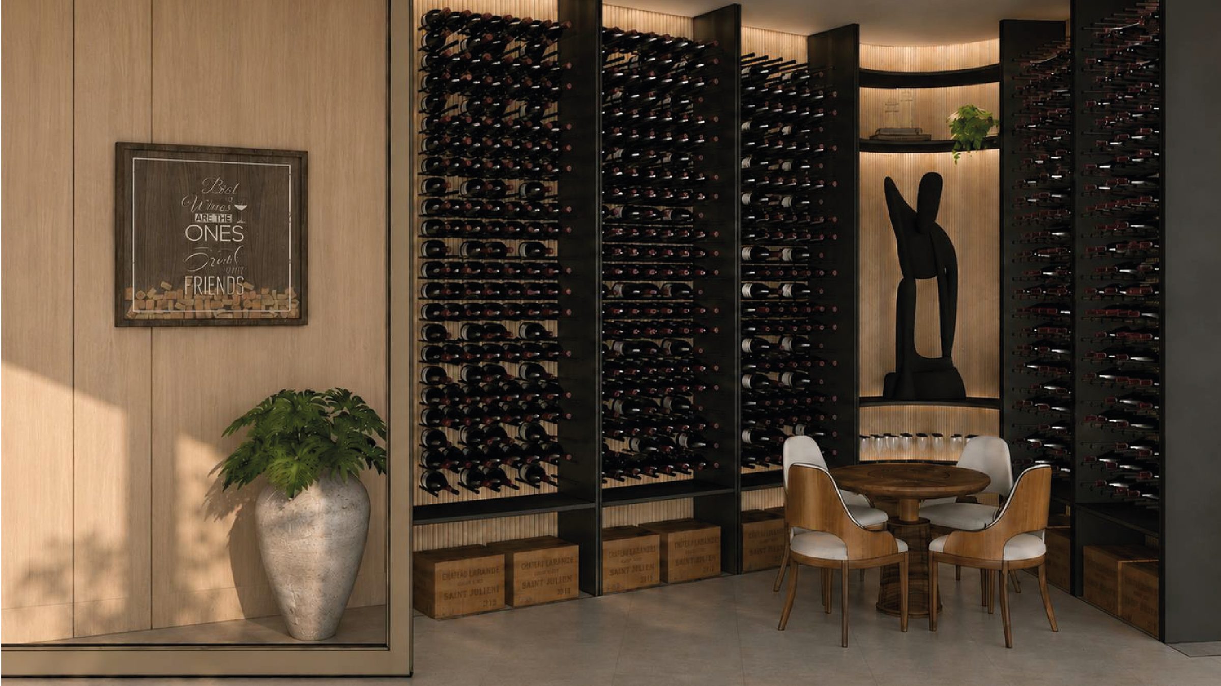 Cava de vinos con muros de madera